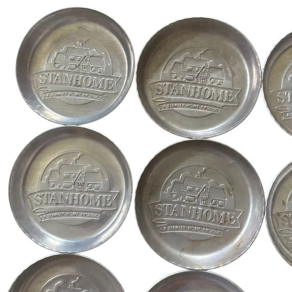 Vintage Stanhome Aluminum Coasters Stanley Home Product Cottage Scene Lot of 12